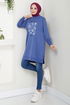 Writing Printed Tunic 787OZR1047-M Indigo - Thumbnail