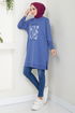 Writing Printed Tunic 787OZR1047-M Indigo - Thumbnail