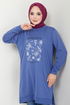 Writing Printed Tunic 787OZR1047-M Indigo - Thumbnail