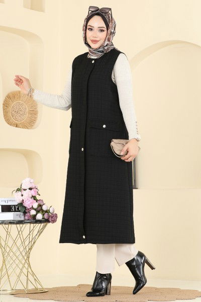 T.R.T. - Yakası Garnili Kapitone Yelek 1980TRT545-MS Siyah