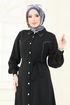 Yakası İncili Tesettür Elbise 316HBS856-MS Siyah - Thumbnail