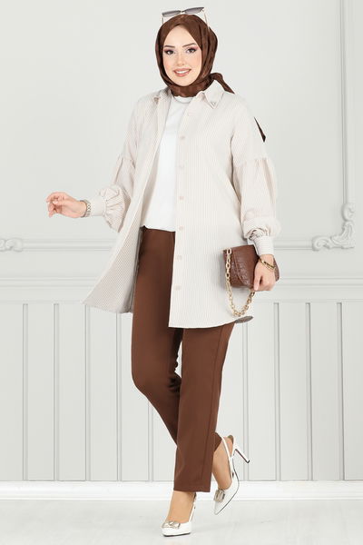 H.B.S. - Yakası Taşlı Çizgili Gömlek 3093HBS856-MS Vizyon - 388563