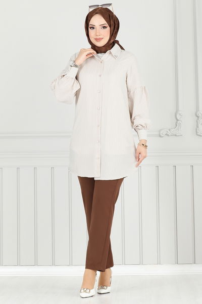 H.B.S. - Yakası Taşlı Çizgili Gömlek 3093HBS856-MS Vizyon - 388564