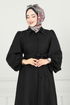 Yakası Taşlı Tesettür Takım 9038S324-MS Siyah - Thumbnail