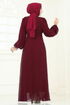 Yandan Bağcıklı Abiye Elbise 6226BSK463-MS Bordo - Thumbnail