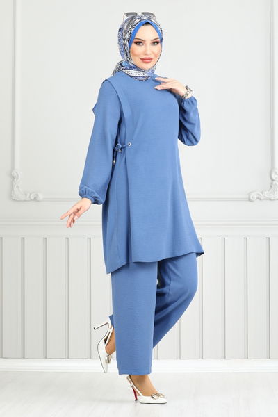MRV B.M. - Yandan Bağcıklı Tesettür Takım 3004BM1076-M İndigo - 351547