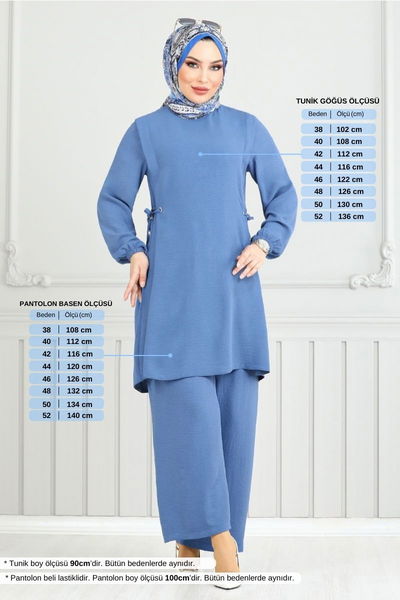 MRV B.M. - Yandan Bağcıklı Tesettür Takım 3004BM1076-M İndigo - 353123