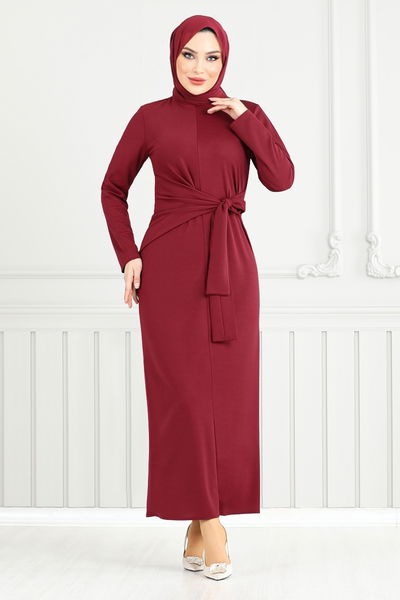 MRV A.L.G. - Yandan Kemer Detaylı Elbise 0409ALG1079-M Bordo