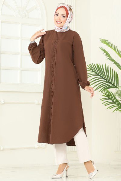 P.R.M. - Yandan Yırtmaçlı Terikoton Tunik 4109PM271-MS Kahve