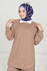 Yanı Yırtmaçlı Modal Kumaş Takım 1689LNA1042-M Latte - Thumbnail
