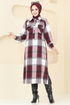 Yarım Düğmeli Ekose Tunik 9003S324-MS Bordo - Thumbnail