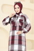 Yarım Düğmeli Ekose Tunik 9003S324-MS Bordo - Thumbnail