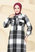 Yarım Düğmeli Ekose Tunik 9003S324-MS Siyah - Thumbnail