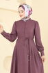 Yarım Düğmeli Sofia Elbise 2705SL432-MS Mürdüm - Thumbnail