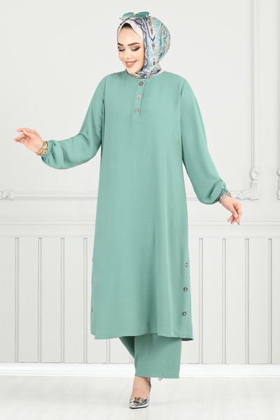 MRV M.R. - Yarım Düğmeli Tesettür Takım 015MR1077-M Açık Mint - 354126