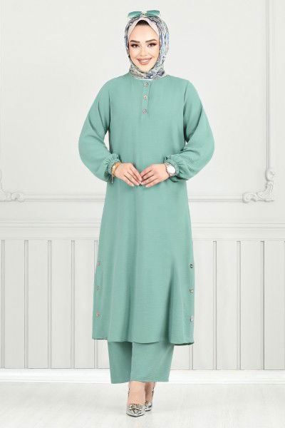 MRV M.R. - Yarım Düğmeli Tesettür Takım 015MR1077-M Açık Mint