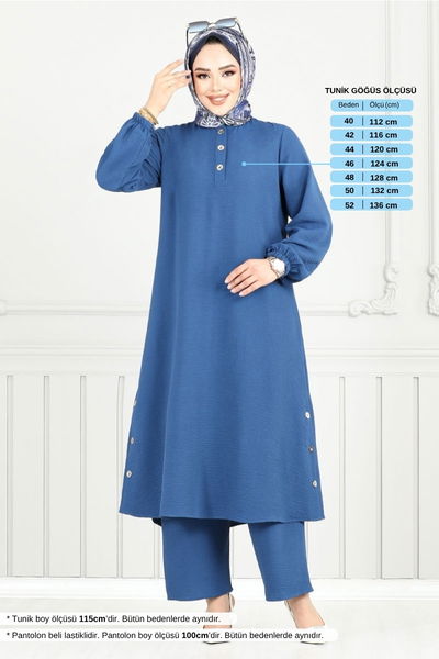 MRV M.R. - Yarım Düğmeli Tesettür Takım 015MR1077-M İndigo - 356840