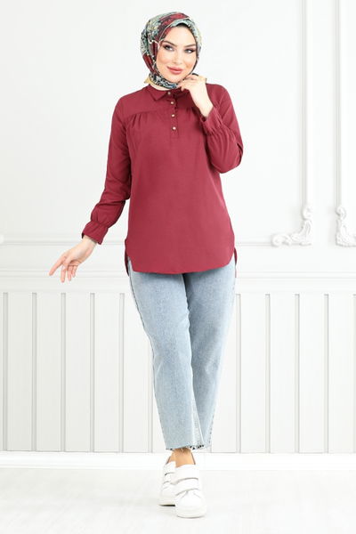 MRV E.V.O. - Yarım Düğmeli Tunik 402EVO1065-M Bordo
