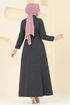 Yarım Fermuarlı Balıksırtı Elbise 22026UKB139-MS Antrasit - Thumbnail