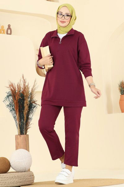 T.E.G. - Yarım Fermuarlı İki İp Takım 7080TEG847-MS Bordo