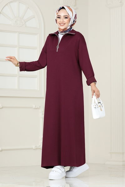 MRV N.E.S. - Yarım Fermuarlı Modal Kumaş Elbise 4588NES1021-M Bordo