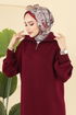 Yarım Fermuarlı Triko Elbise 1299TPK1167-MS Bordo - Thumbnail
