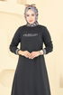 Yazı Baskılı Tesettür Elbise 4108PM271-MS Antrasit - Thumbnail