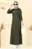 P.R.M. - Yazı Baskılı Tesettür Elbise 4108PM271-MS Haki
