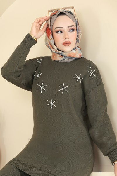 A.Y.D. - Yıldız Detaylı Triko Takım 2721AYD574-MS Açık Haki