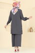 Yırtmaç Düğmeli Tesettür Takım 3100HBS856-MS Antrasit - Thumbnail