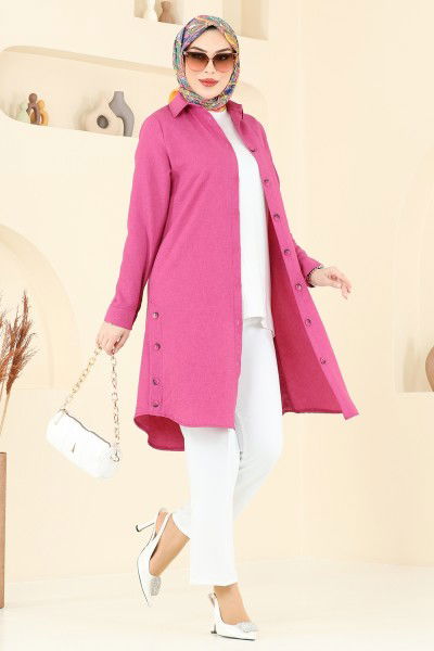 K.T.R. - Yırtmaç Düğmeli Tunik 3047KTR750-MS Fuşya