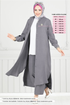 Yırtmaçlı Tesettür Takım 408DVL897-M Gri - Thumbnail