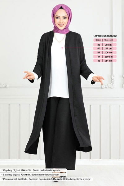 MRV L.N.A. - Yırtmaçlı Üçlü Takım 1774LNA1042-M Siyah
