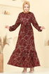 Zincir Desenli Elbise 4086PM1063-M Bordo - Thumbnail