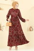 Zincir Desenli Elbise 4086PM1063-M Bordo - Thumbnail