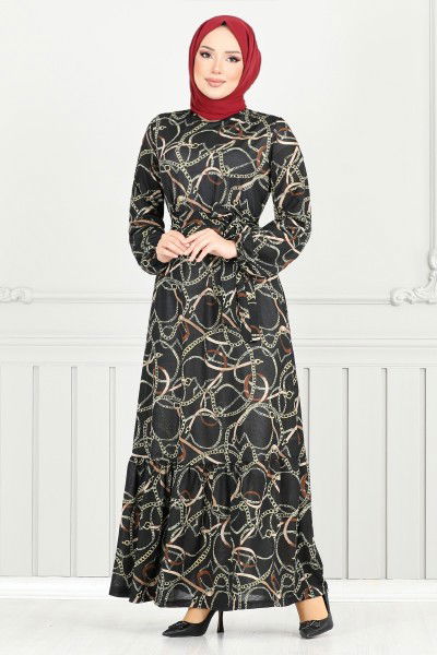 MRV P.M. - Zincir Desenli Elbise 4086PM1063-M Siyah