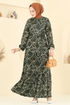 Zincir Desenli Helen Elbise 4086PM271-MS Haki - Thumbnail