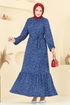 Zincir Desenli Helen Elbise 4086PM271-MS İndigo - Thumbnail