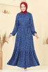 Zincir Desenli Helen Elbise 4086PM271-MS İndigo - Thumbnail