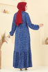 Zincir Desenli Helen Elbise 4086PM271-MS İndigo - Thumbnail