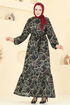 Zincir Desenli Helen Elbise 4086PM271-MS Siyah - Thumbnail