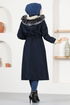 Zippered Coat Navy blue EMO7015 - Thumbnail