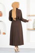 Zippered Knitwear Dress END5556 Brown - Thumbnail