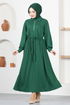 Zippered Knitwear Dress END5556 Emerald - Thumbnail