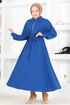 Zippered Knitwear Dress END5556 Indigo - Thumbnail