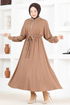 Zippered Knitwear Dress END5556 Mink - Thumbnail