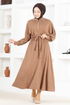 Zippered Knitwear Dress END5556 Mink - Thumbnail