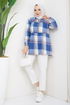 Zippered Plaid Tunic Blue EFS1931 - Thumbnail