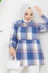 Zippered Plaid Tunic Blue EFS1931 - Thumbnail