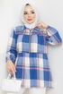 Zippered Plaid Tunic Blue EFS1931 - Thumbnail